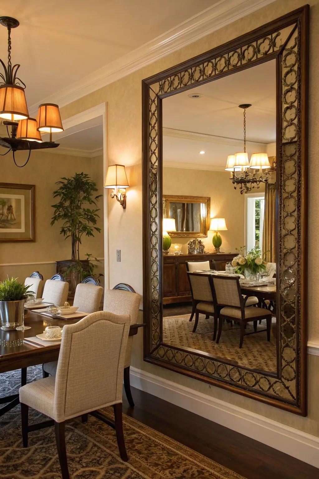 A strategically situated mirror expanding light and space.