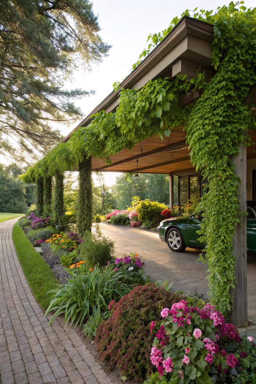 Bring together your carport with nature through smart landscaping.