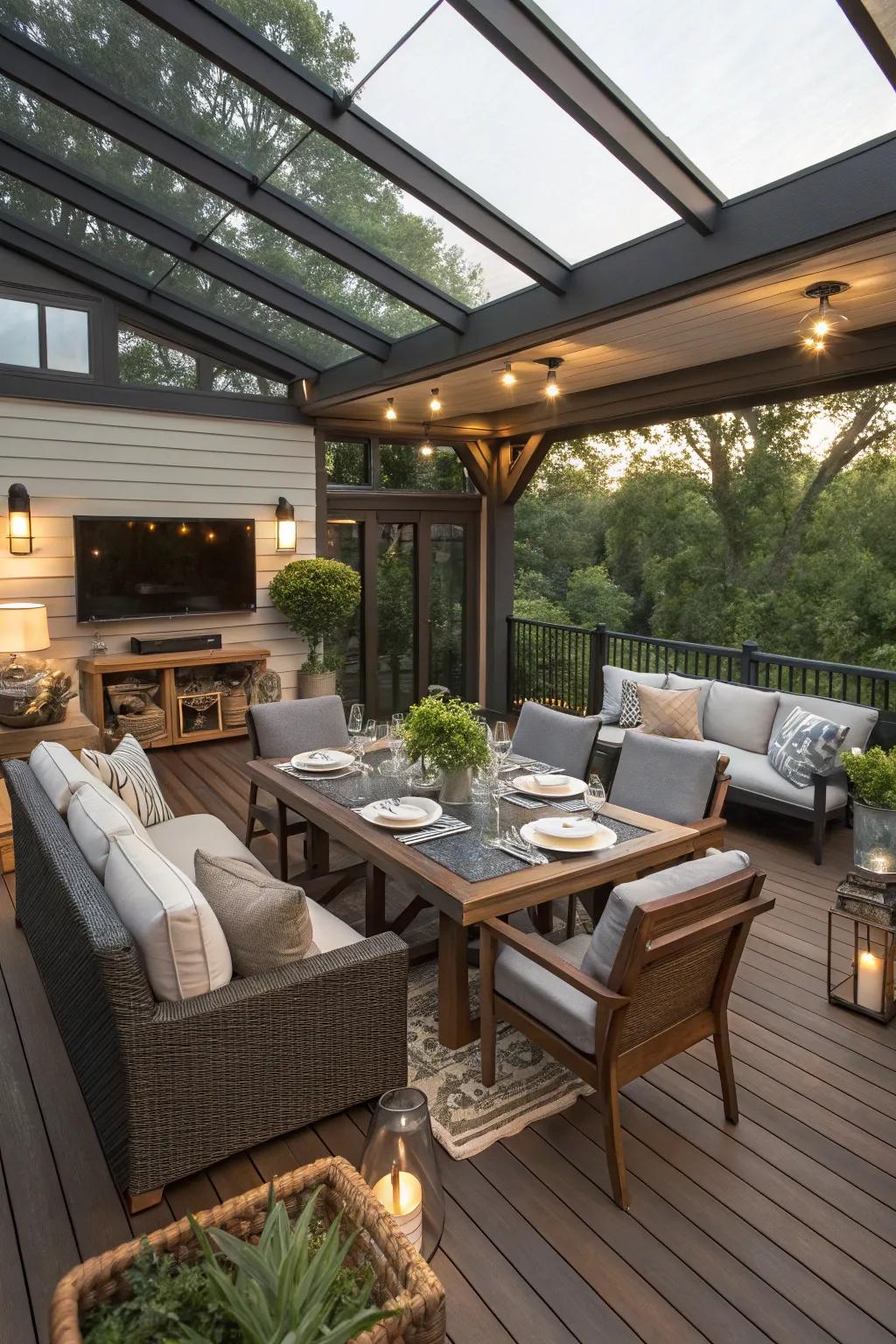 Zoned sections offer distinct activities on a uniquely purposed deck.