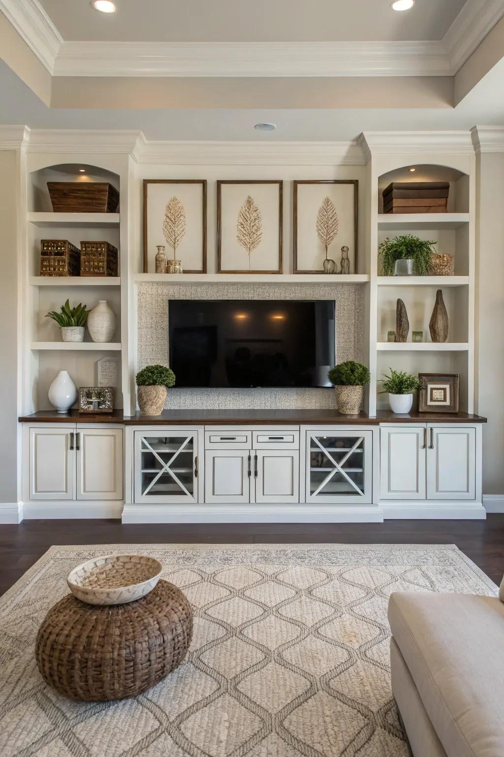 Even ornamental details contribute to stability within the entertainment station.
