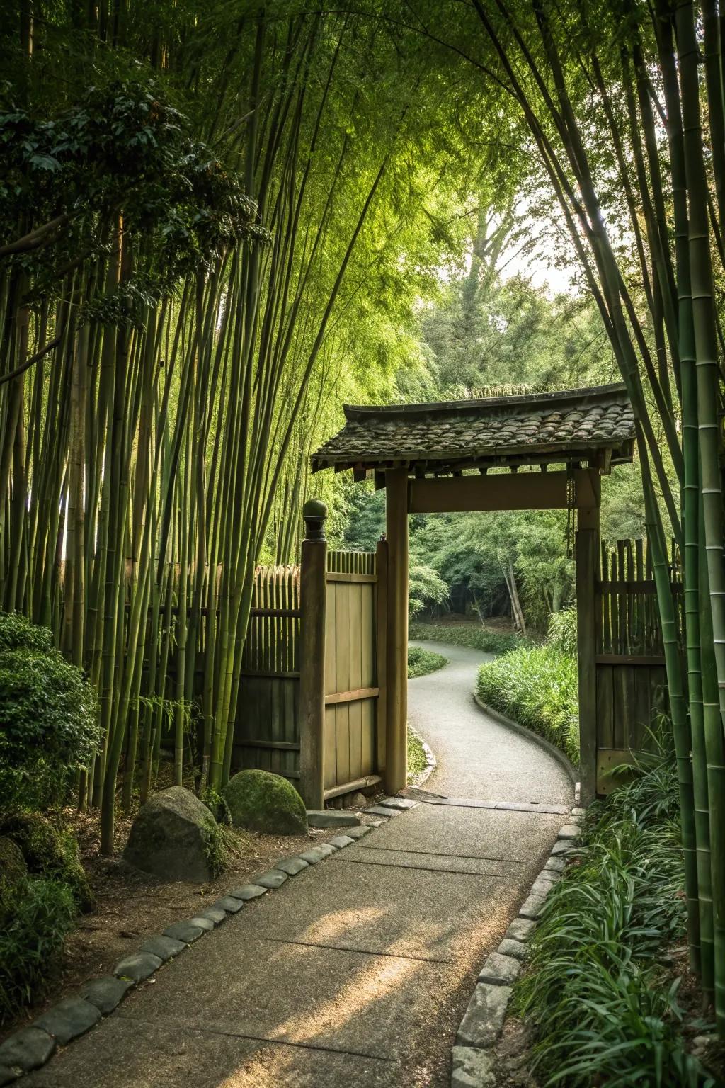 A tranquil and sustainable bamboo gate.