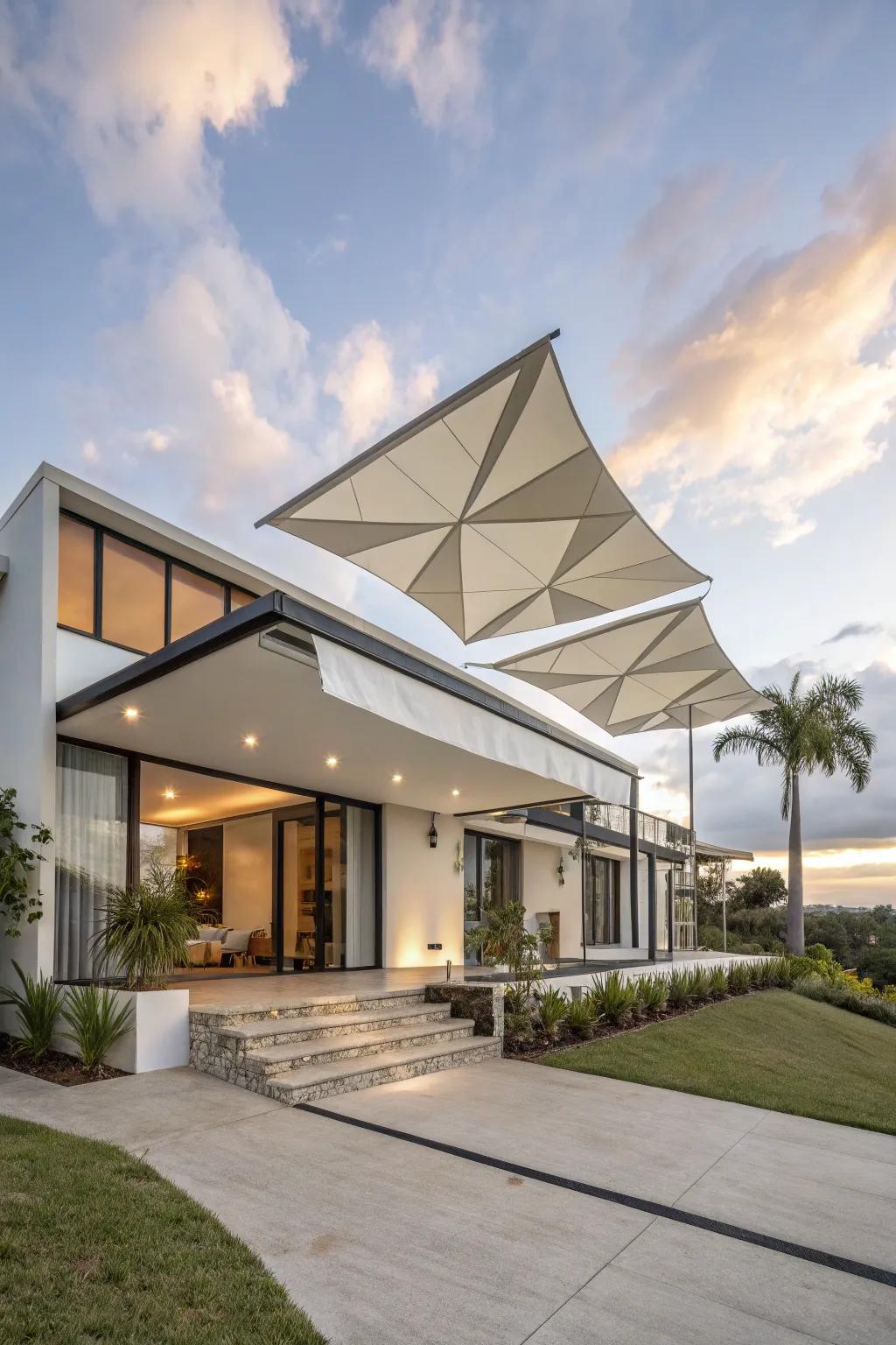 Shape-patterned shades creating a bold, artistic statement.