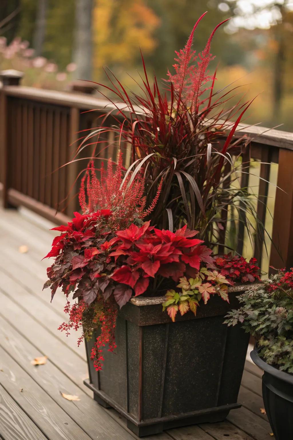 Single-color planters present a modern fall aesthetic.