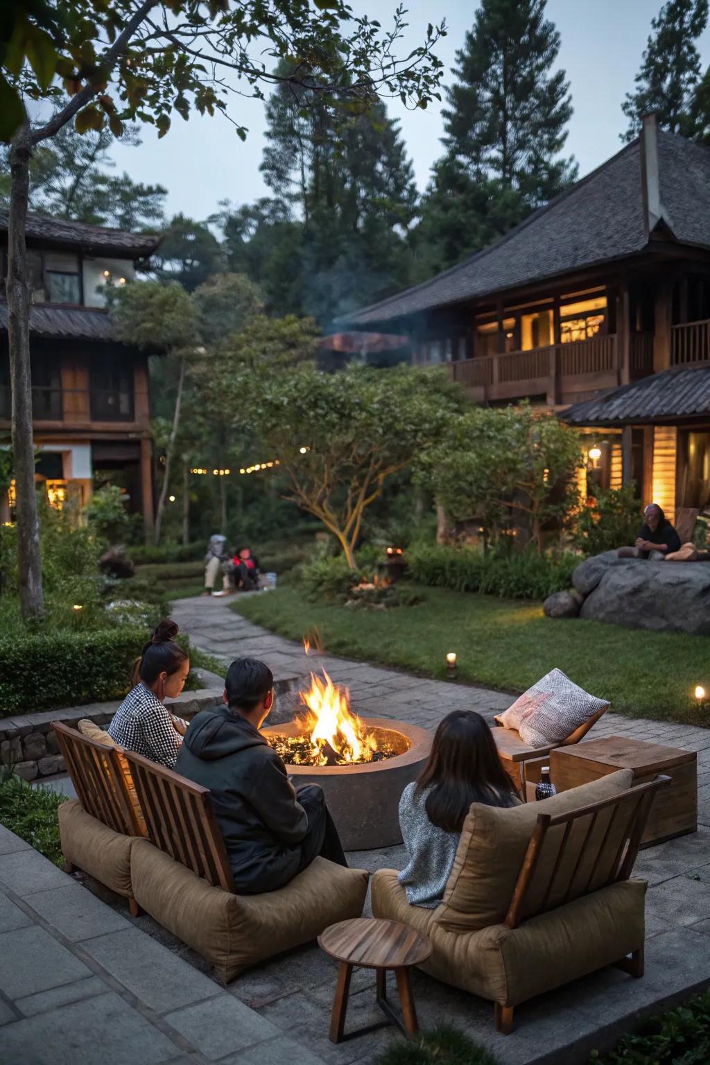 A shared fire pit zone perfect for evening gatherings.