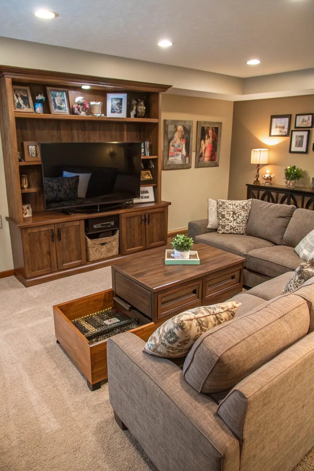 Multi-functional furniture adds practicality and elegance to the family room.
