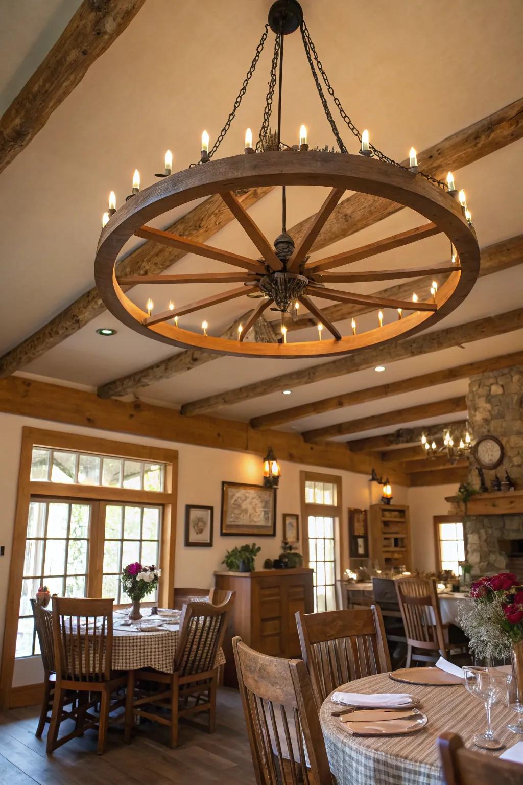 A carriage circle beam contributes a country center point to the setting.