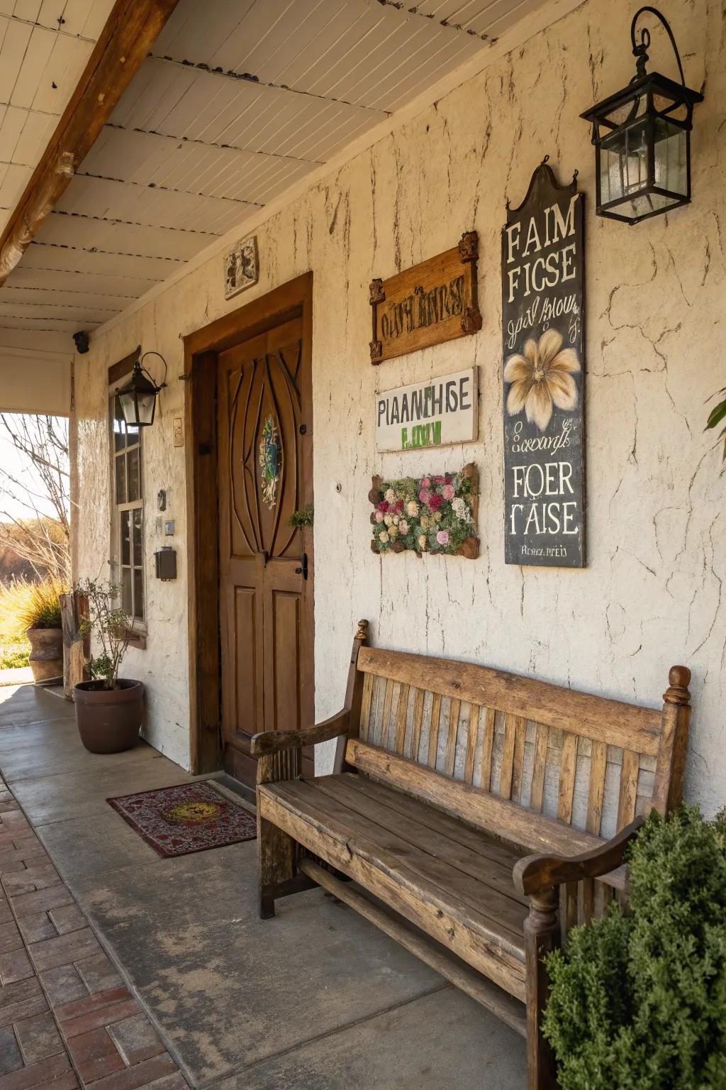 Country-style wall decor adds a personal touch to the entryway.