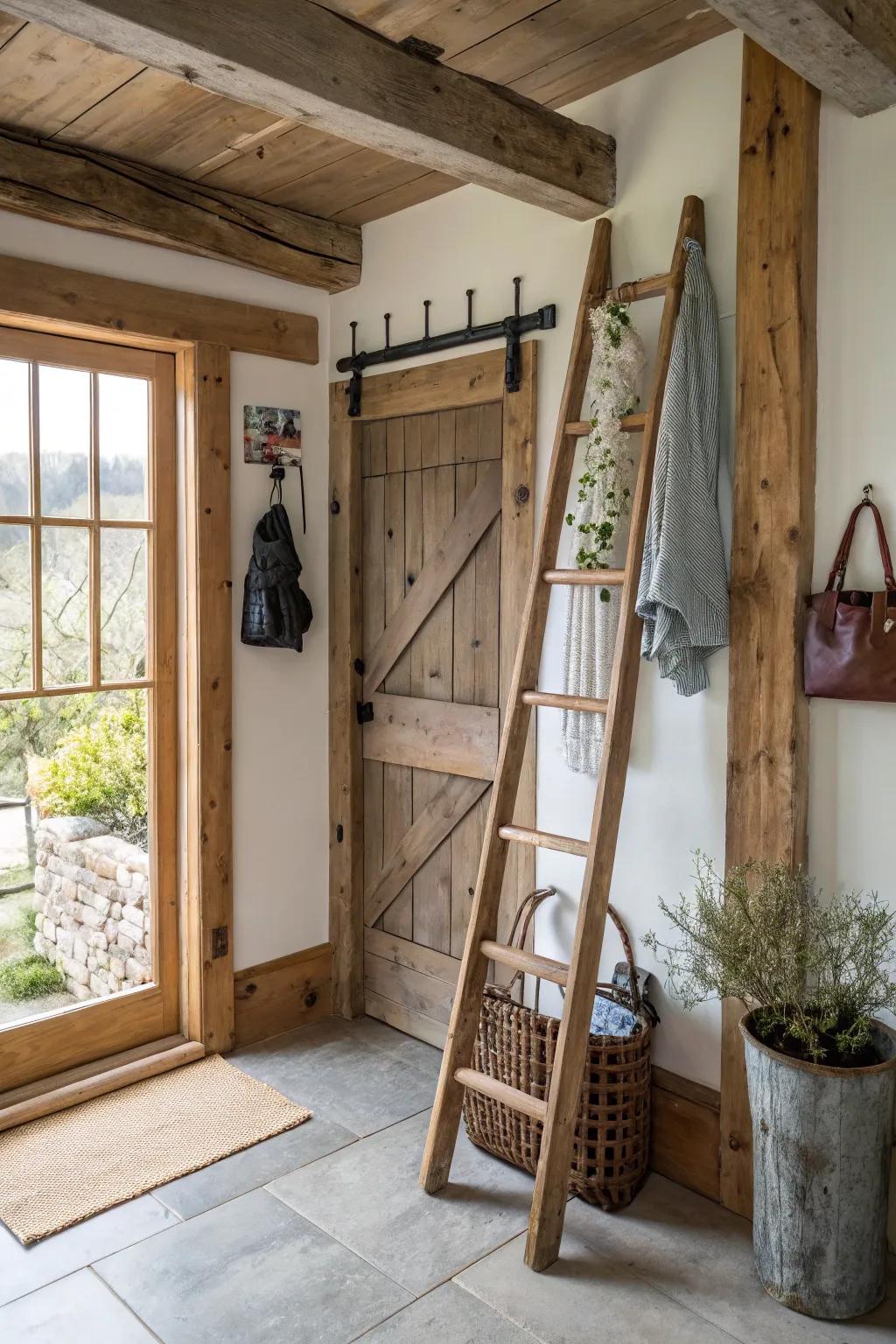 A welcoming entryway featuring a functional ladder setup
