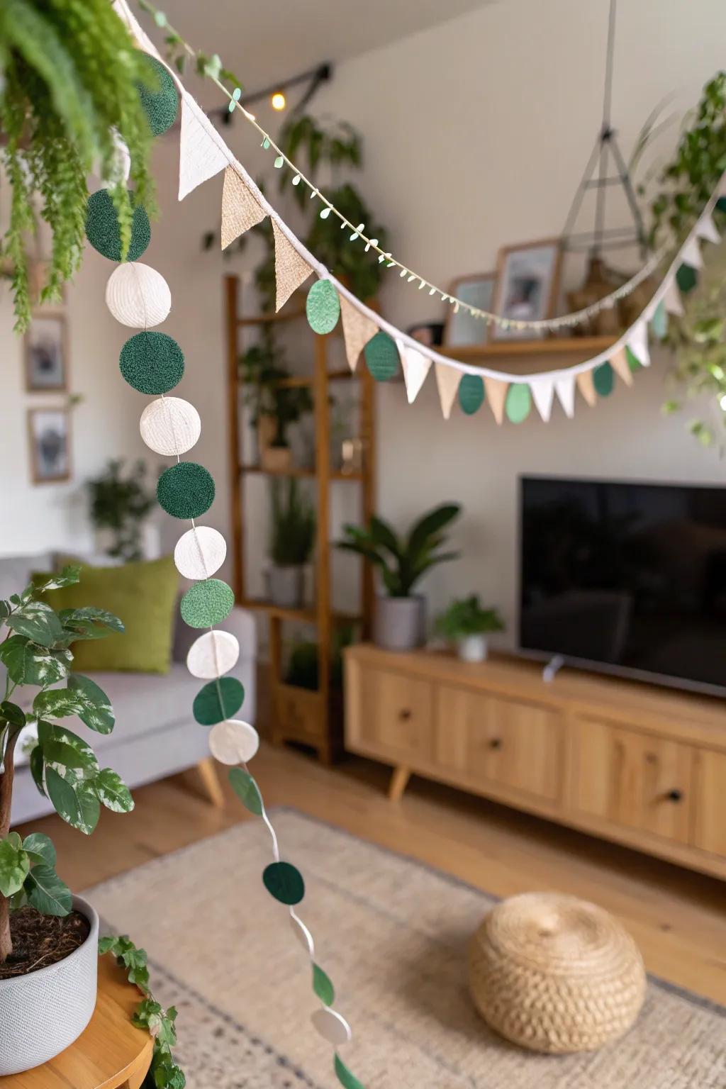 Eco-conscious felt garlands blend beauty with sustainability in home decor.