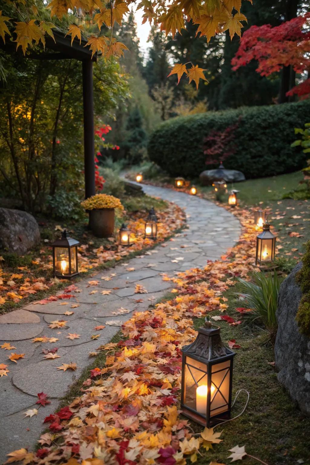 A candlelit walkway adds magic to any fall event.