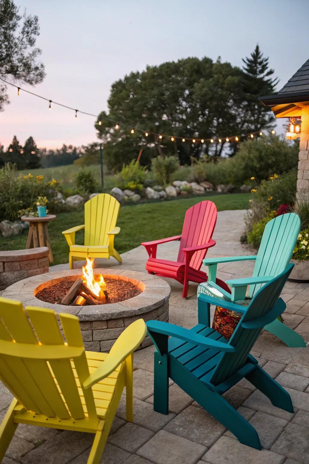 Bright Patio chairs bring energy and brightness to any fire pit setting.