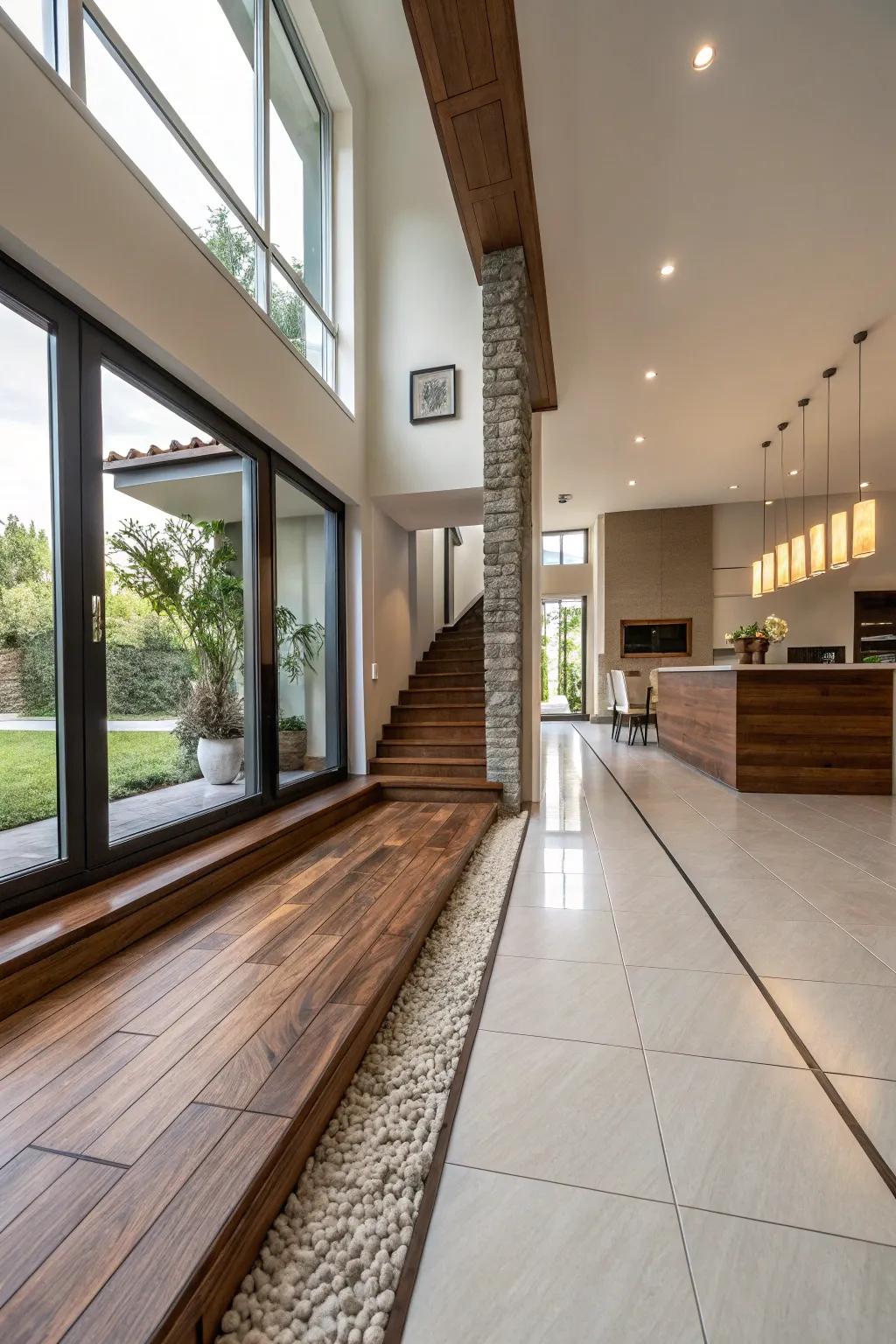 Lifted connection imparts subtle profundity to the space.