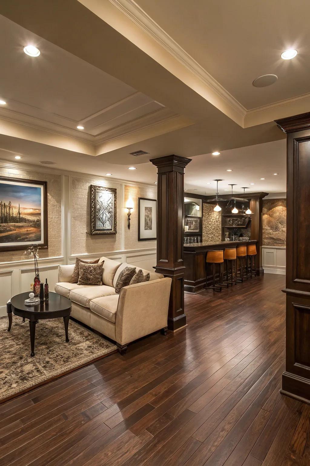 Hardwood flooring offers timeless warmth and sophistication.