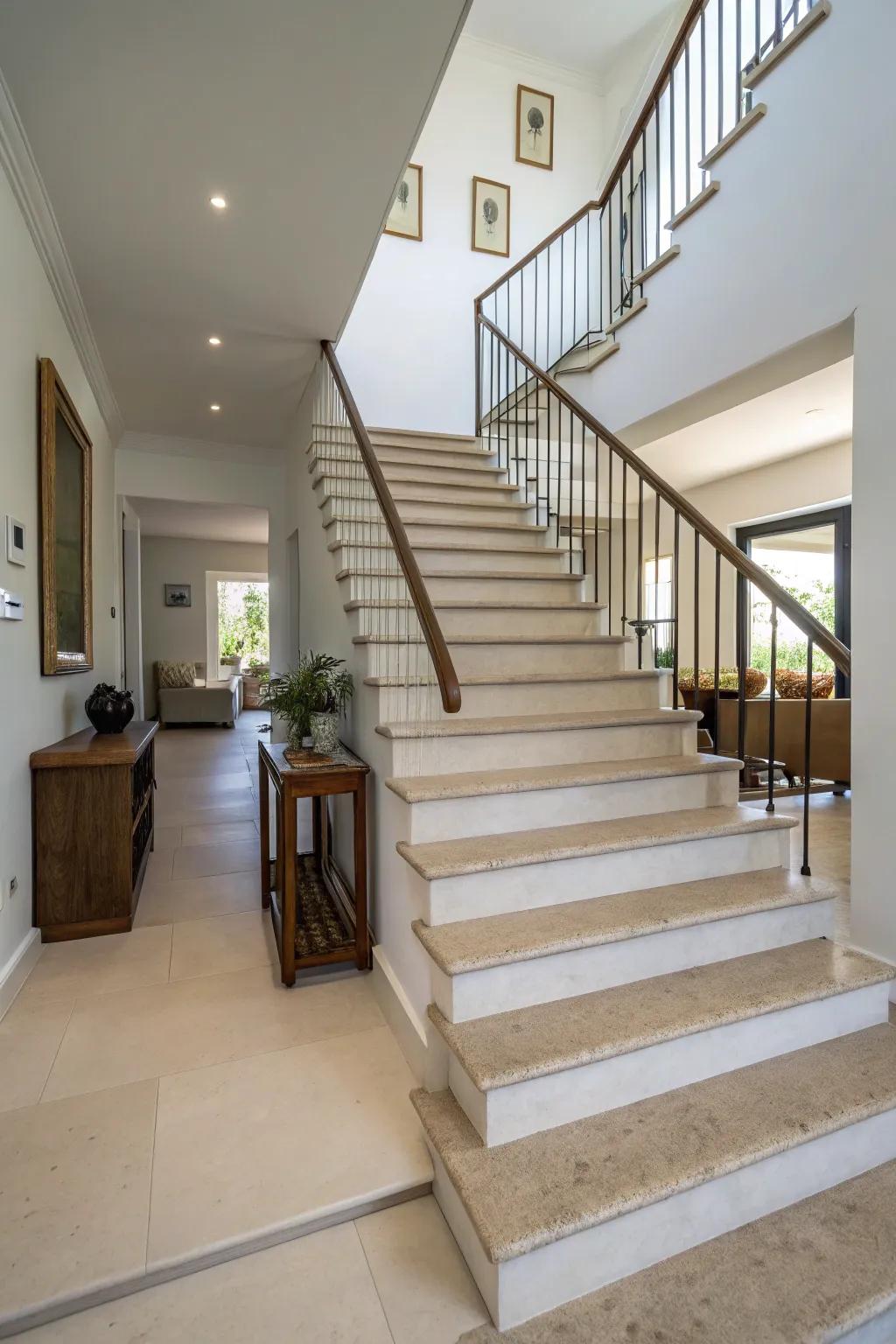 Neutral shades on stairs deliver a versatile and timeless foundation.