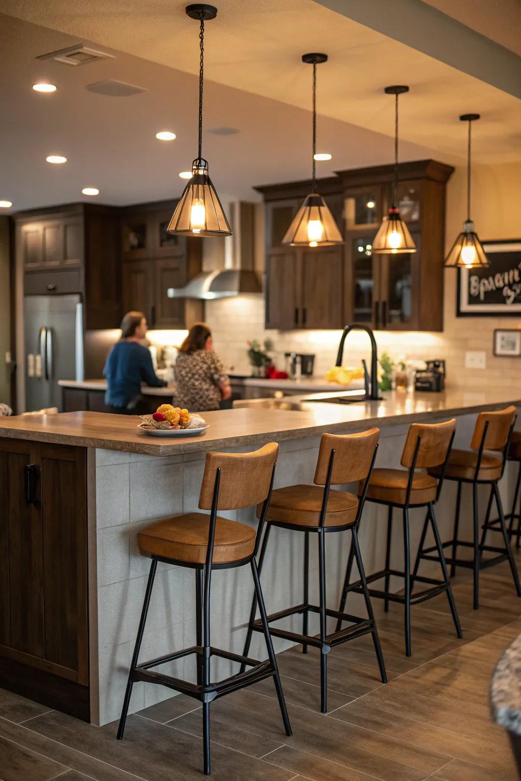 Bar seating at the kitchen island for casual and social dining experiences.