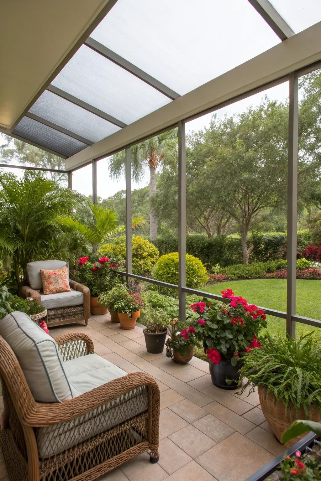 Savor the outdoors comfortably with screened enclosures.