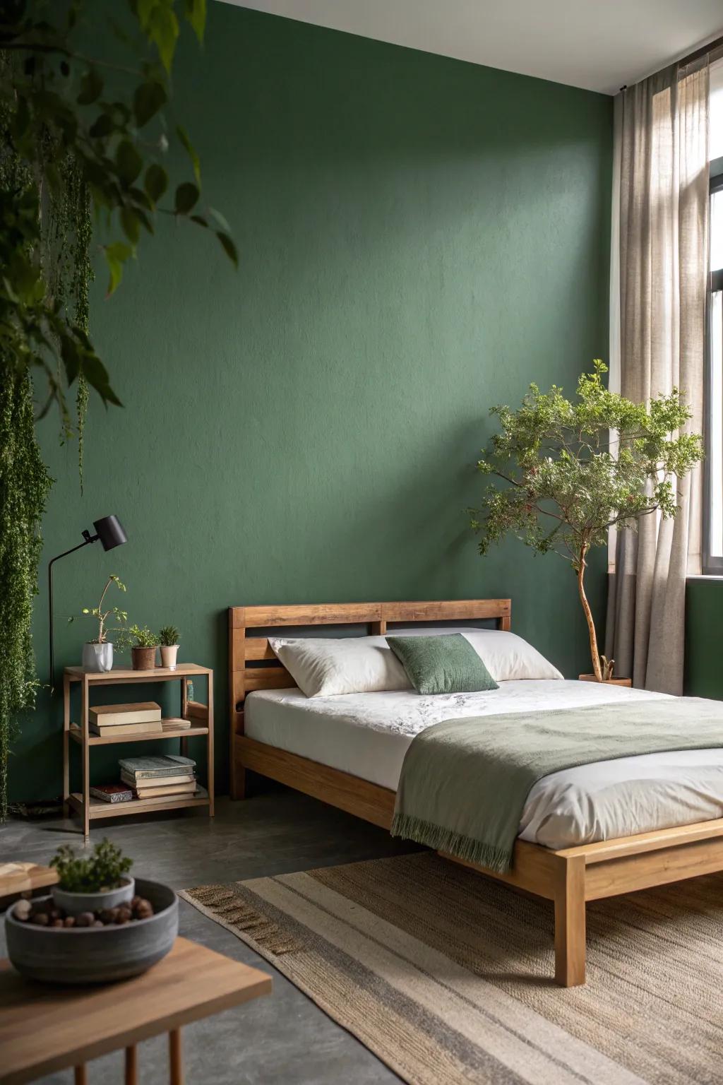 A minimalist approach draws attention to the elegance of forest green.
