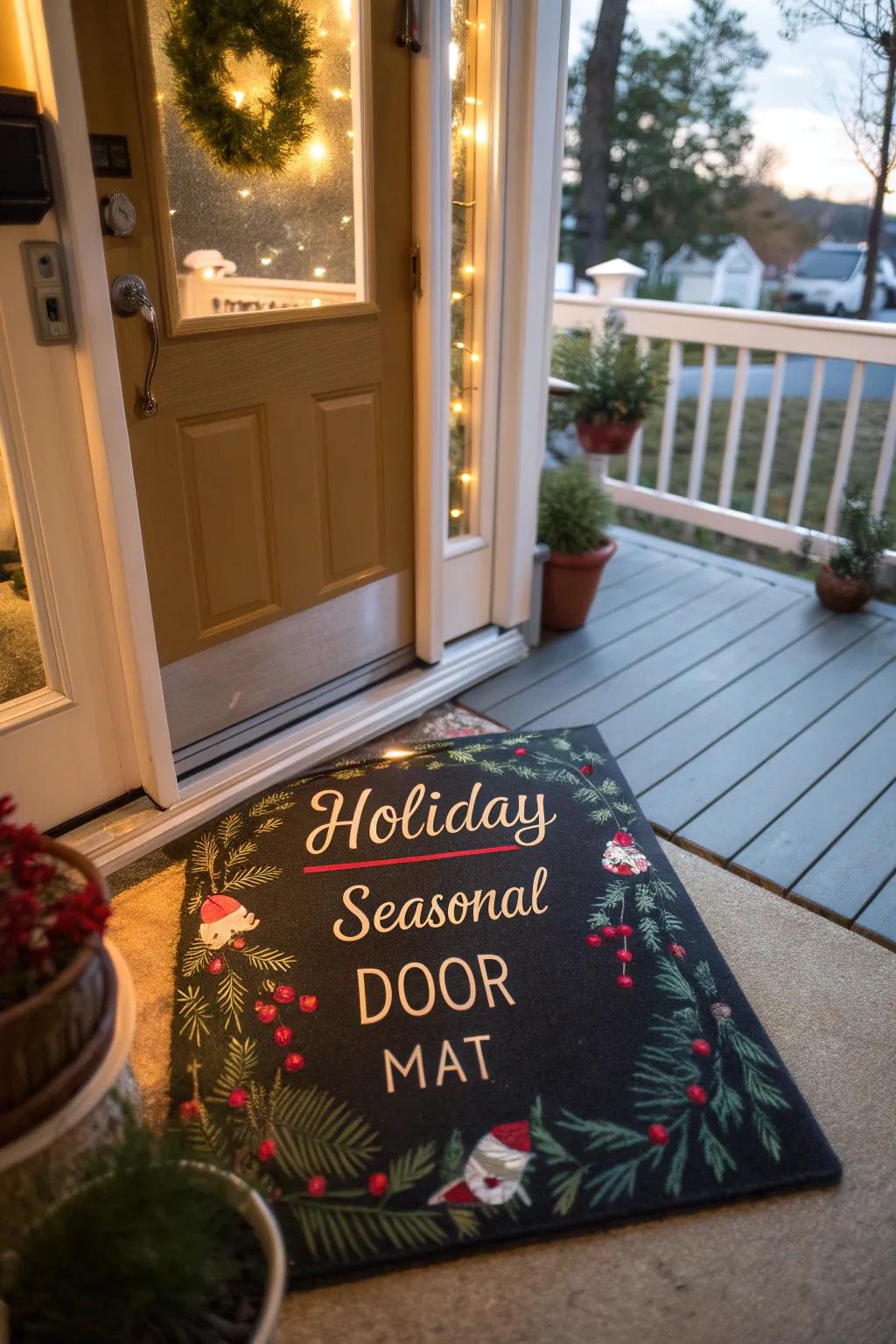 A spirited seasonal entrance textile with a holiday greeting.