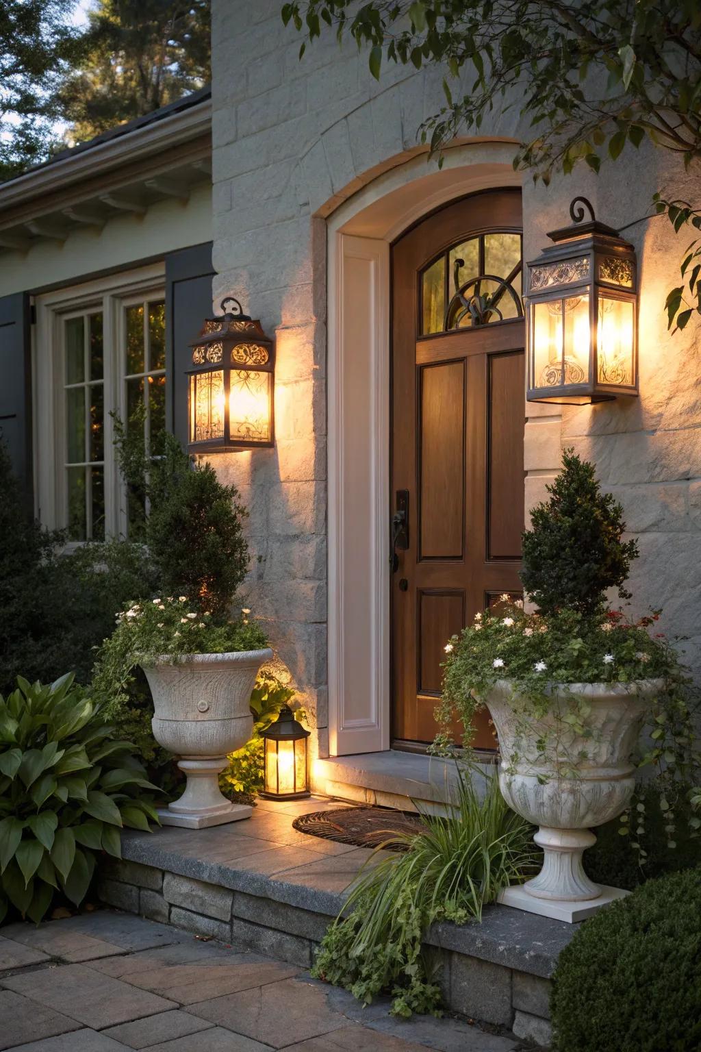 Illuminate your entrance with enchanting solar lanterns.