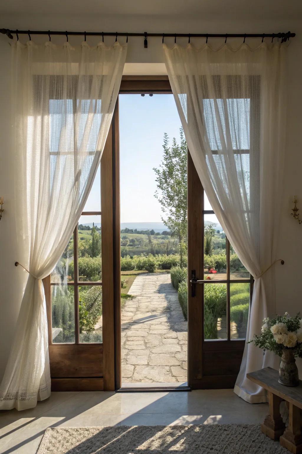 Translucent fabrics create a light, airy atmosphere in your entryway.