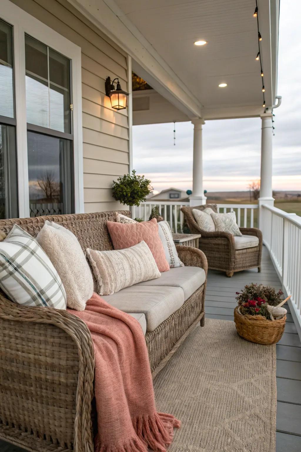 Snug fabrics render your veranda an ideal winter getaway.