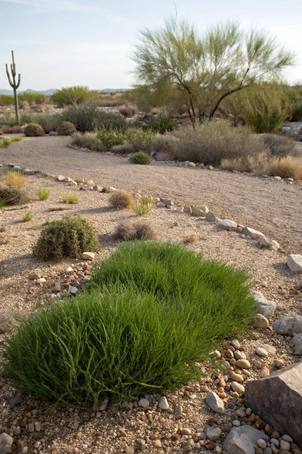 A hint of grass can soften the sturdy aspects of a desert yard.