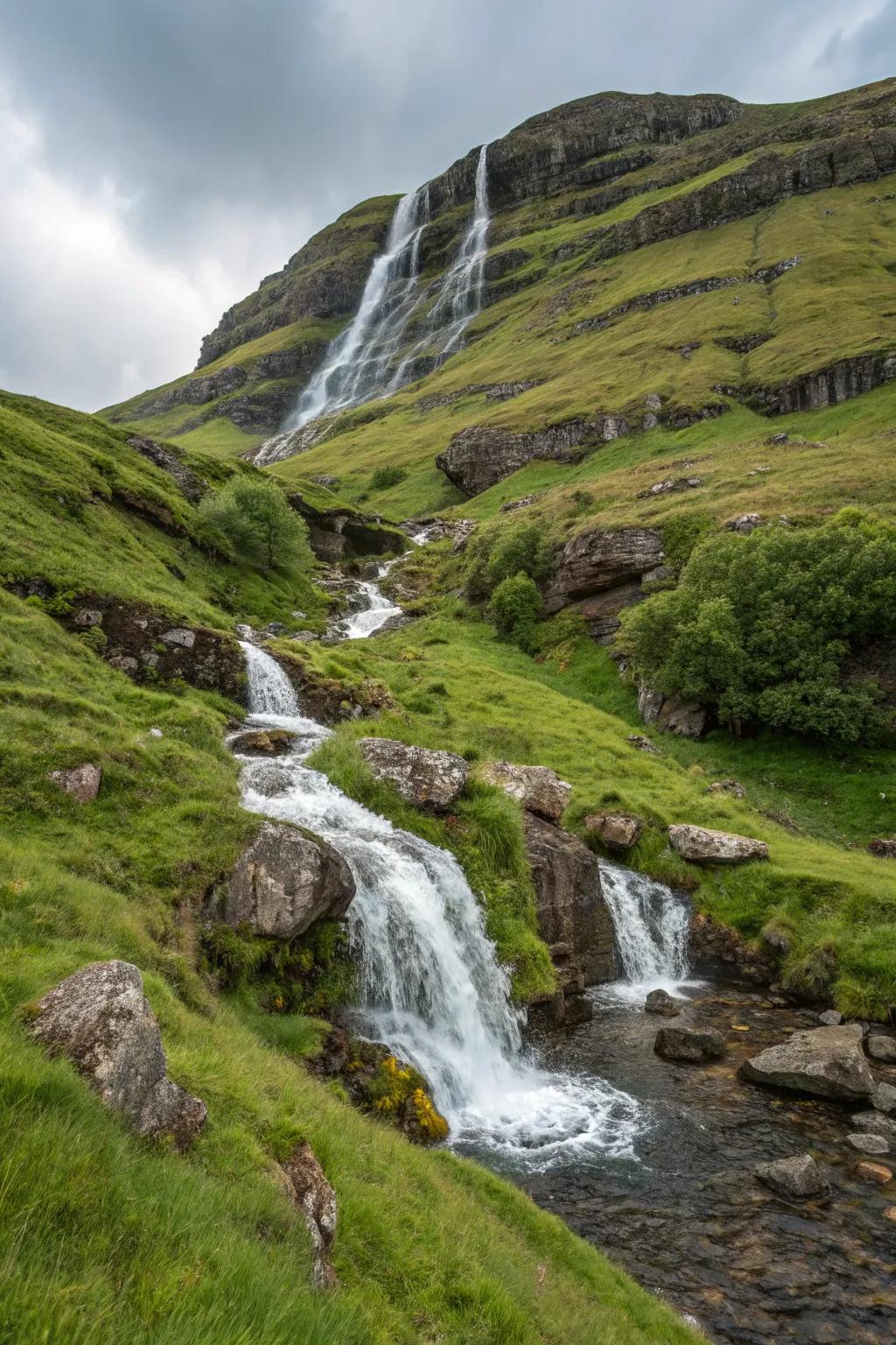 A flowing water feature adds tranquility and beauty to your slope.