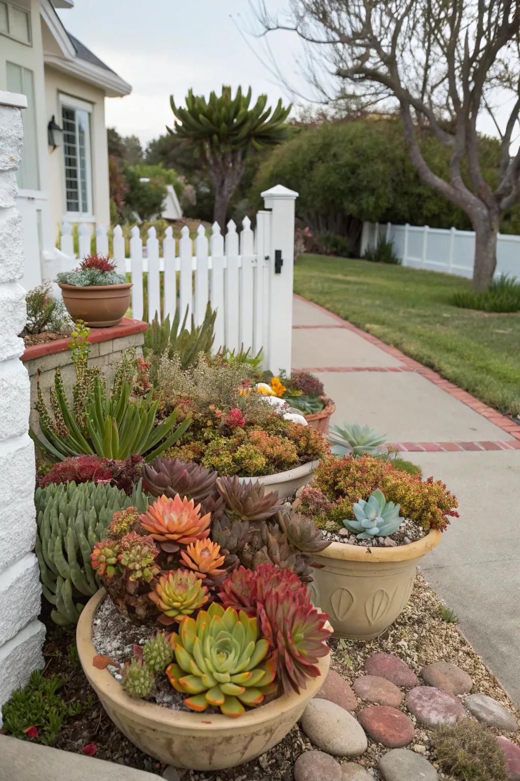 Drought-resistant plants add color while needing minimal water.