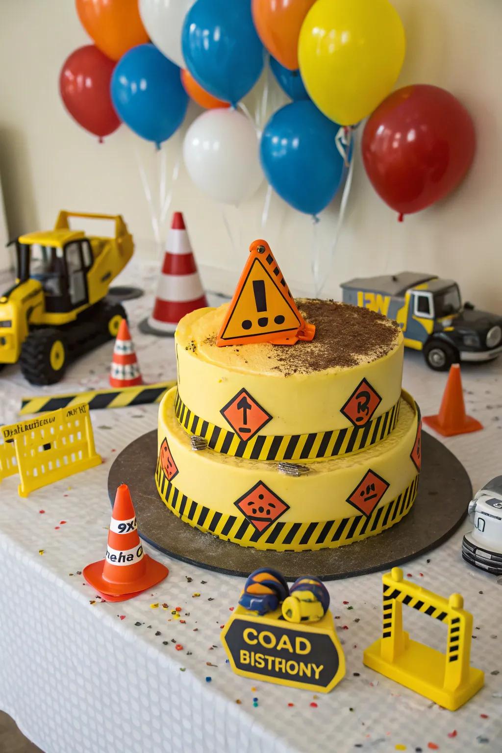 Proceed with laughter with this caution-themed birthday cake!