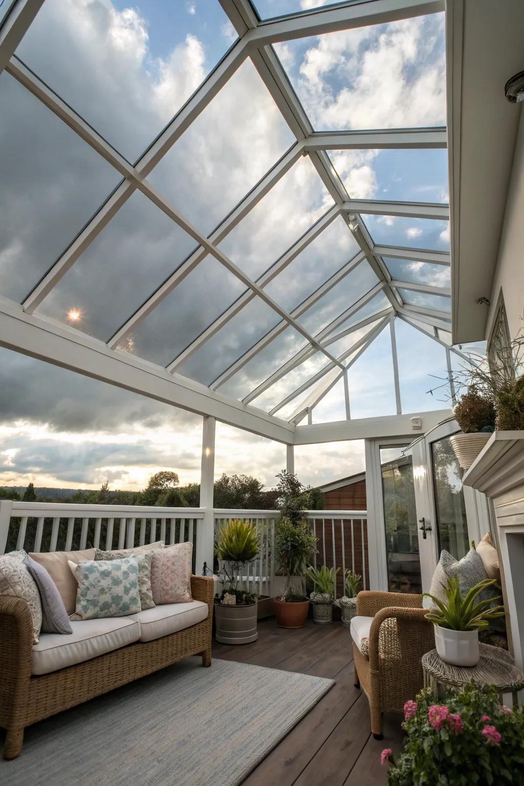 A clear roof porch connects you to the sky above.