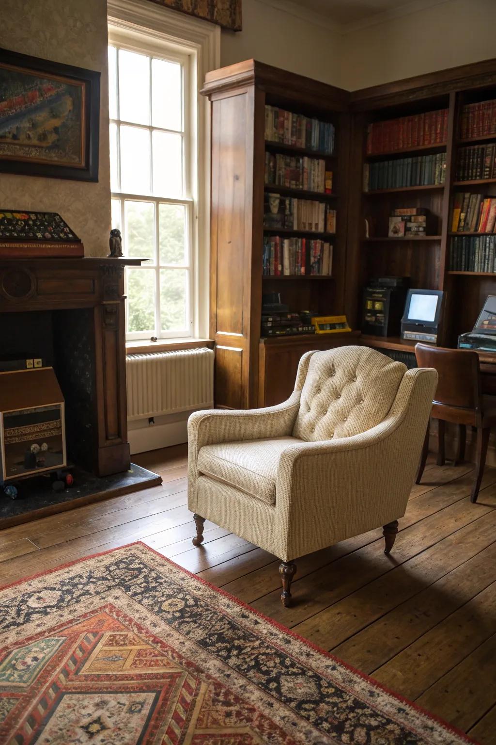 Classic armchairs mix beauty and comfort in your game room.