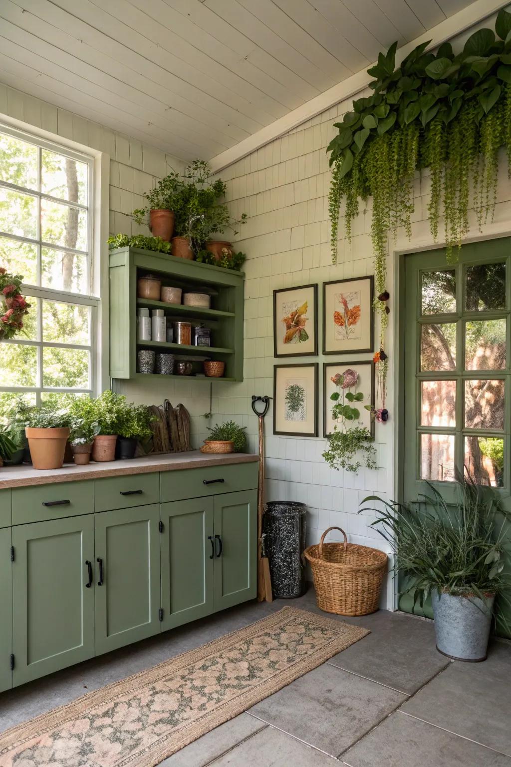 Verdant cabinets bring a touch of nature indoors.