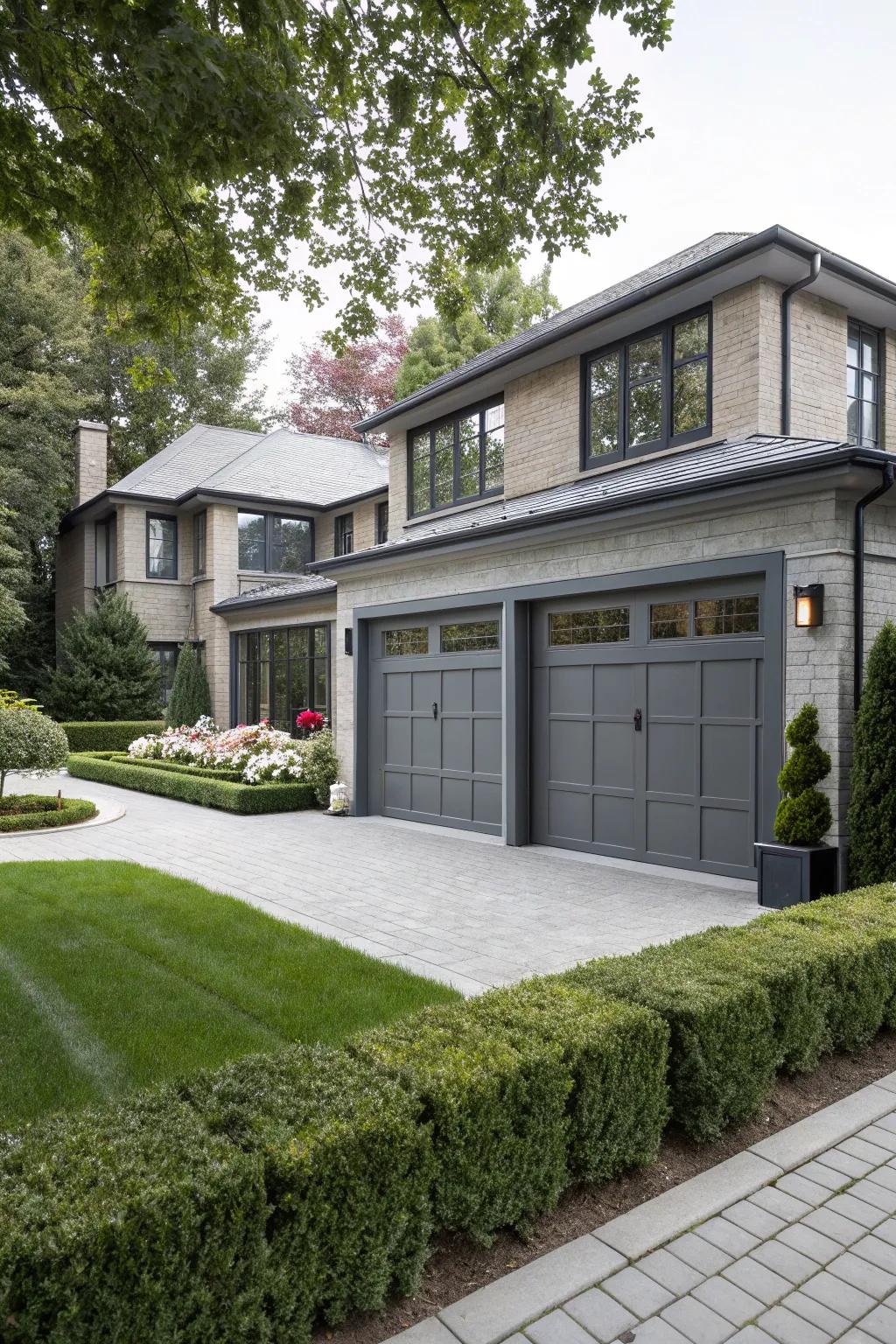 Refined slate garage entrances add depth and contemporary elegance.