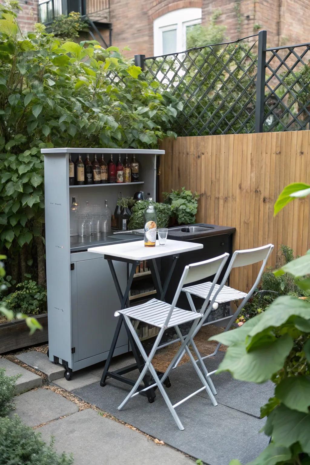 A petite yet functional garden bar.