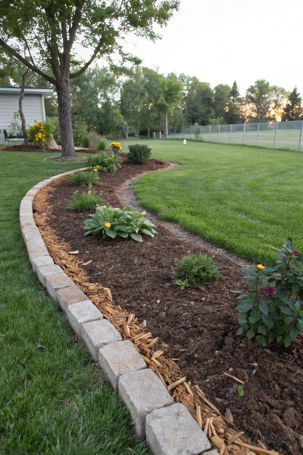 Mulched edges craft seamless transitions throughout garden areas.