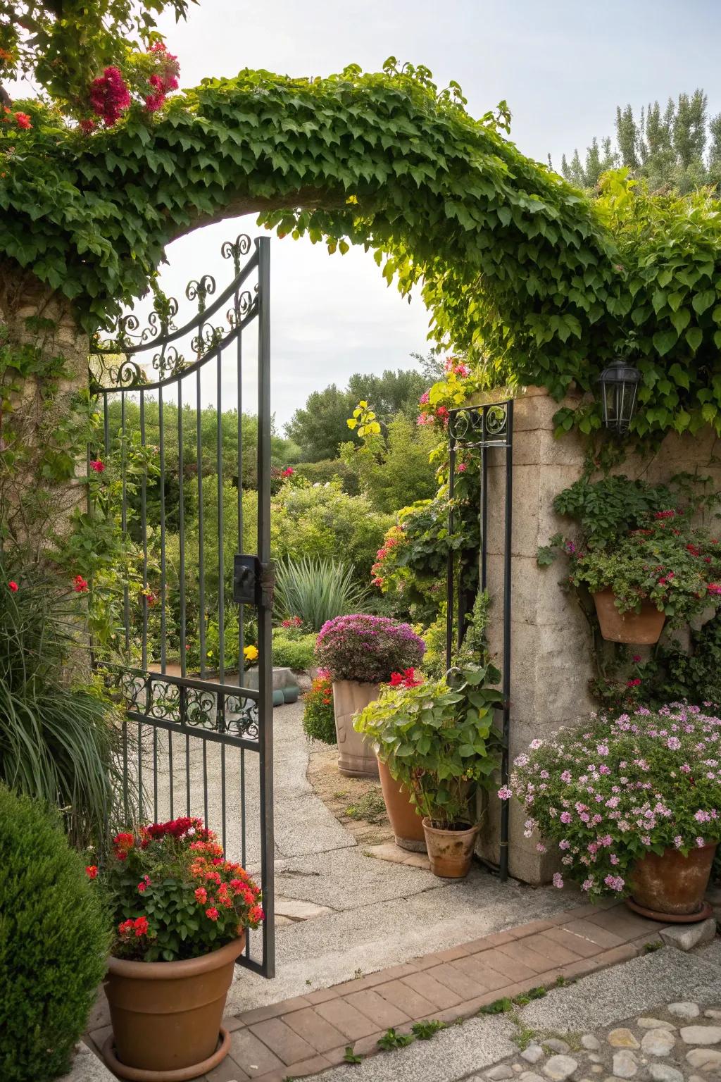 A gate embraced by nature.