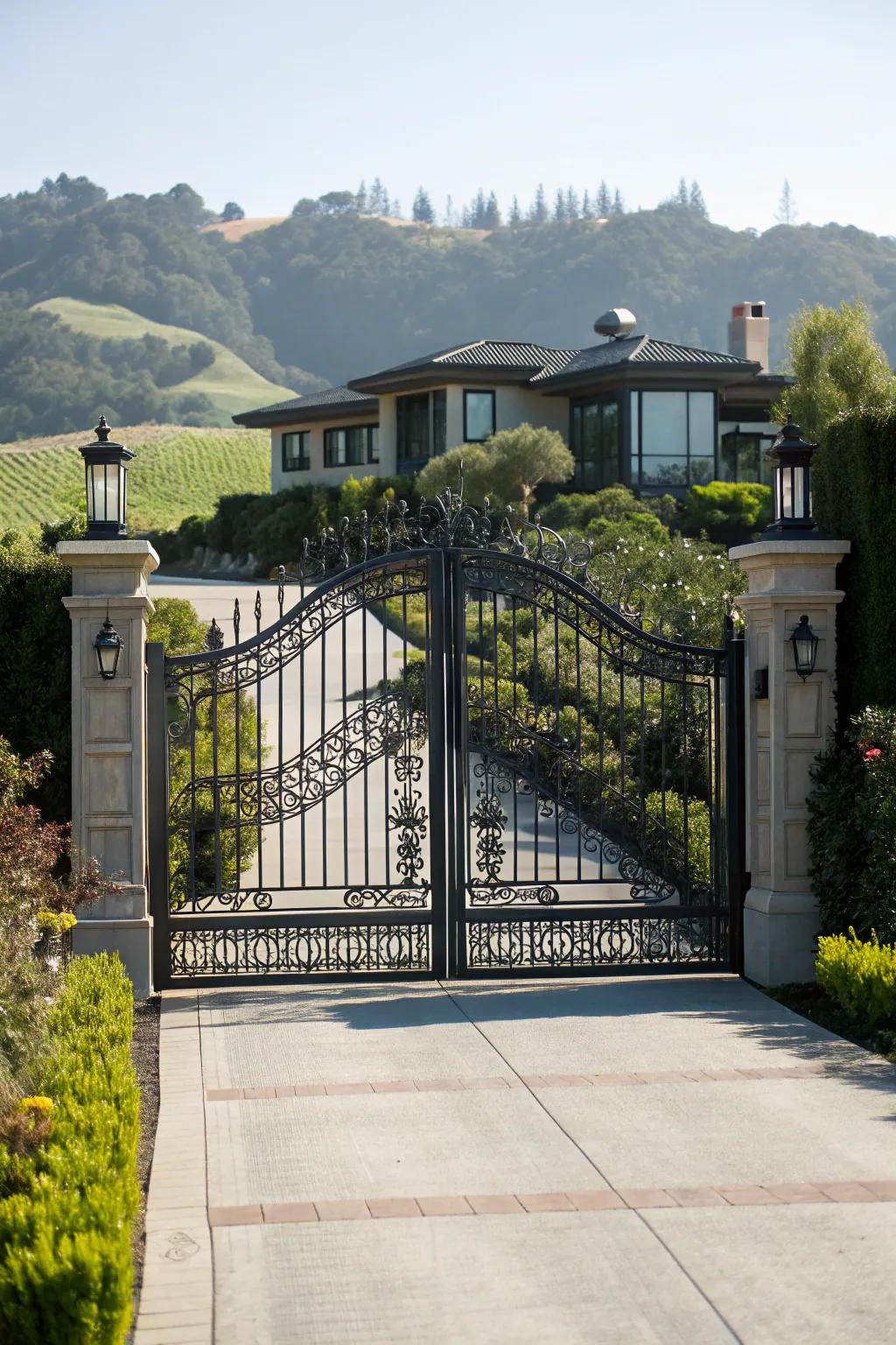 Grand gate showcasing an impressive driveway.