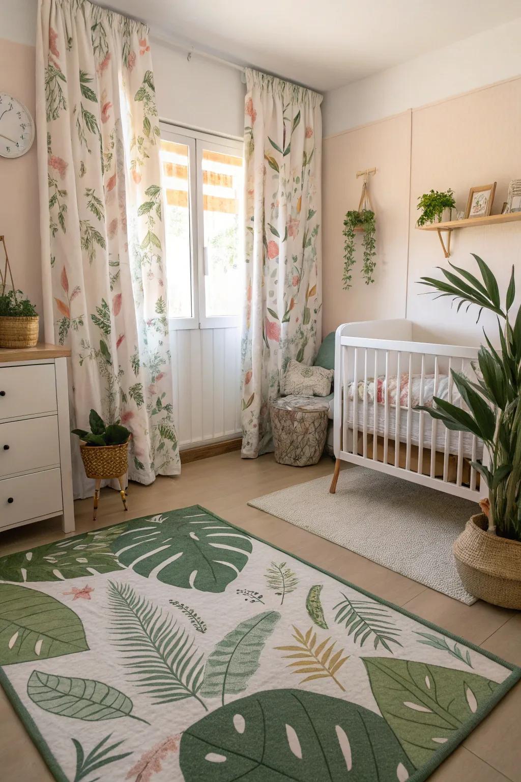 Nature-inspired fabrics bring a natural element to the nursery.