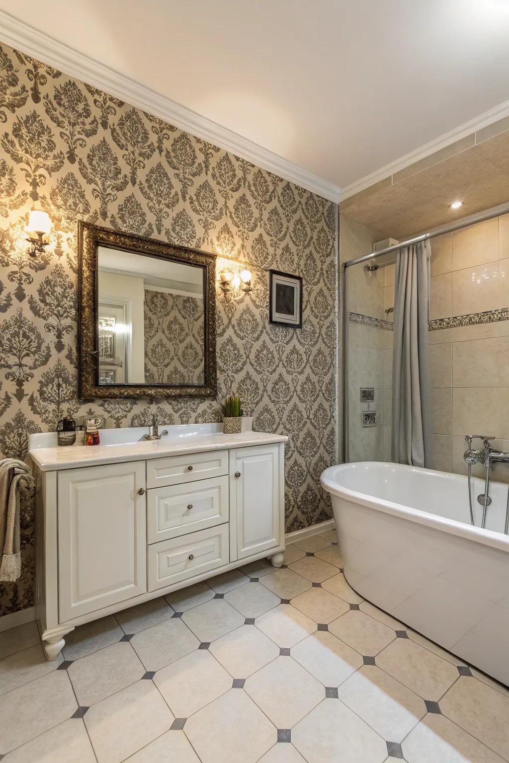 Elegant designs contribute a decorative flair to the gothic bathroom.