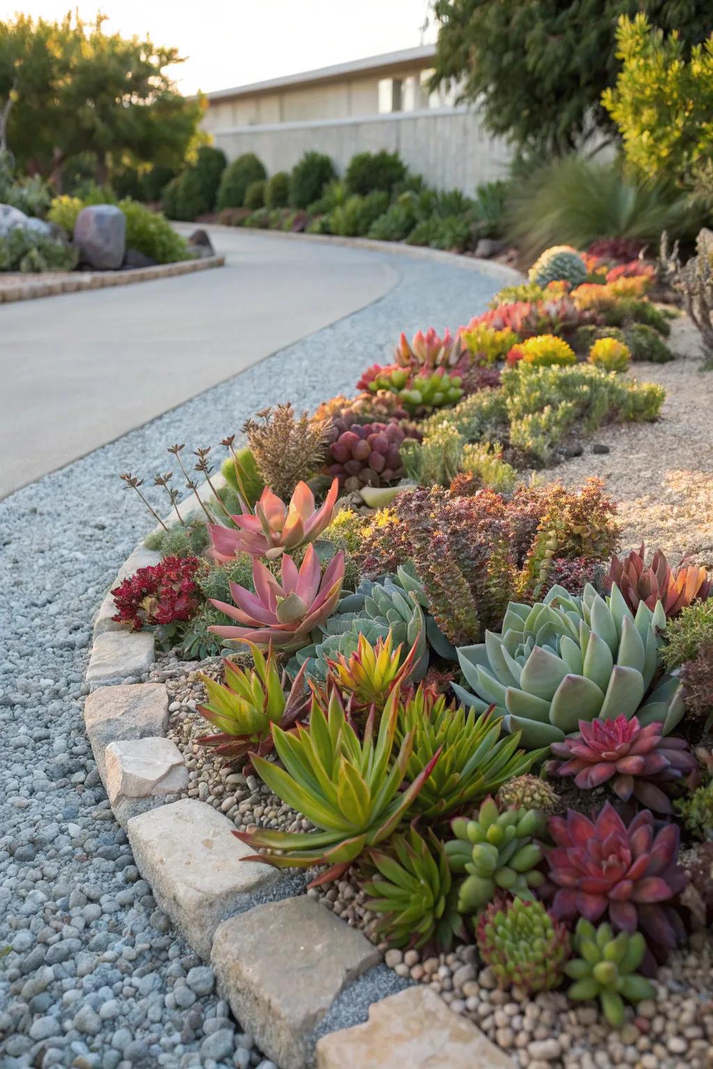 A flourishing succulent retreat within a stone flower garden