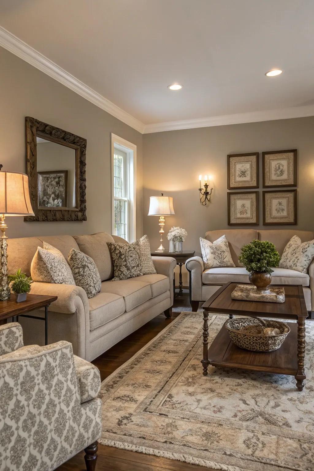 Greige provides a cozy substitute to standard gray.