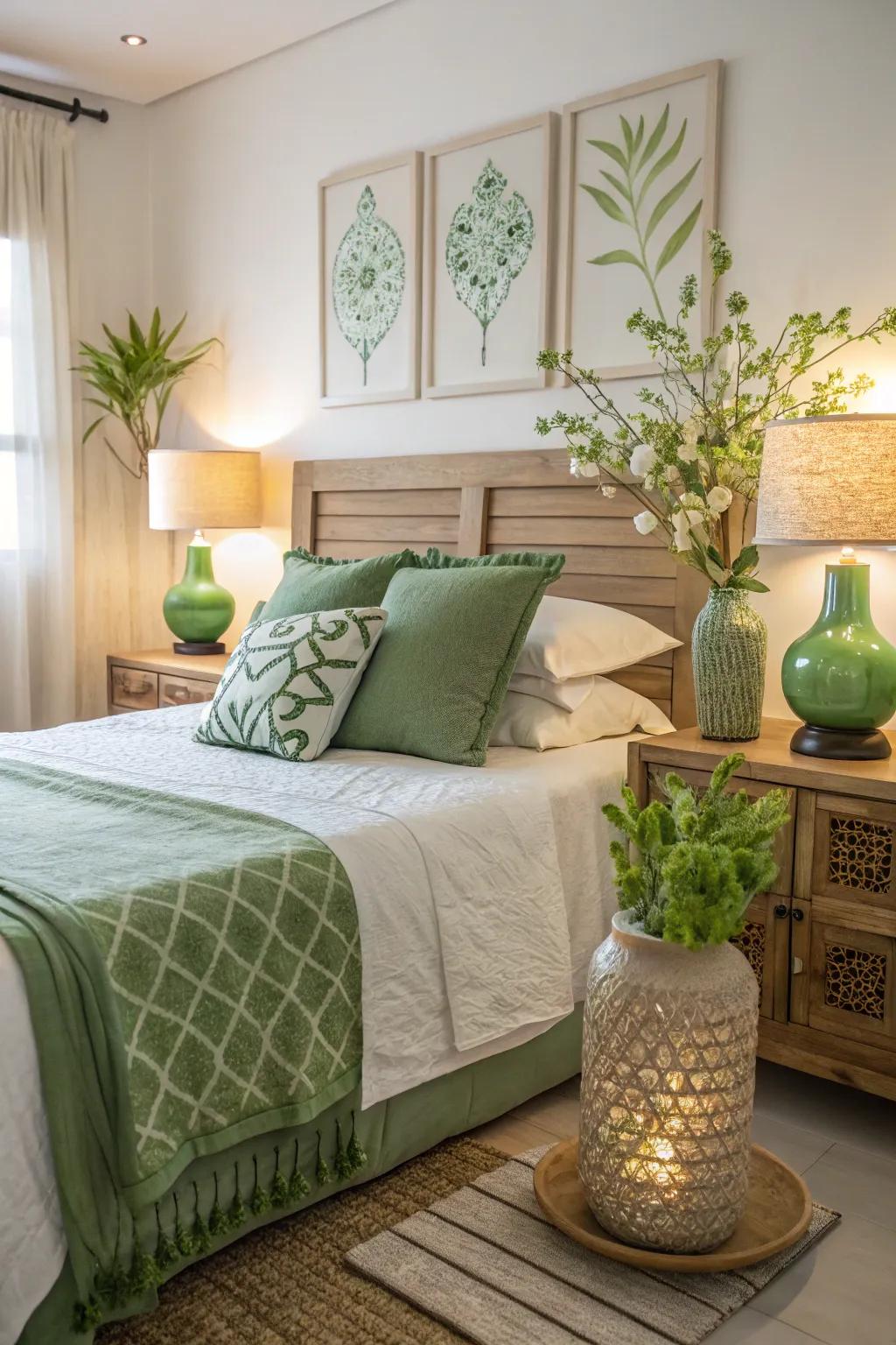 Green accents bring in color without a huge commitment.