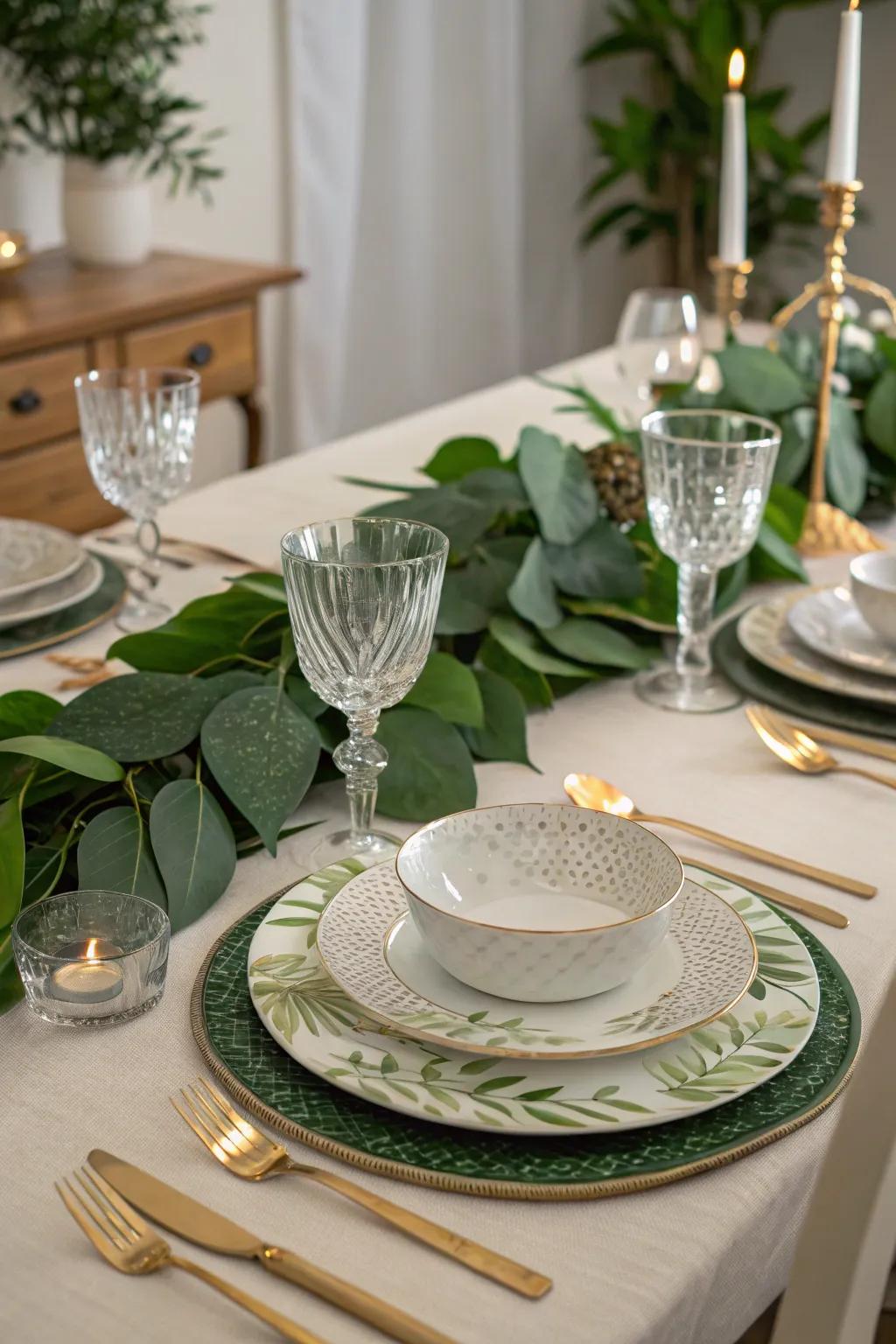 A botanical table runner brings nature to your dining experience.