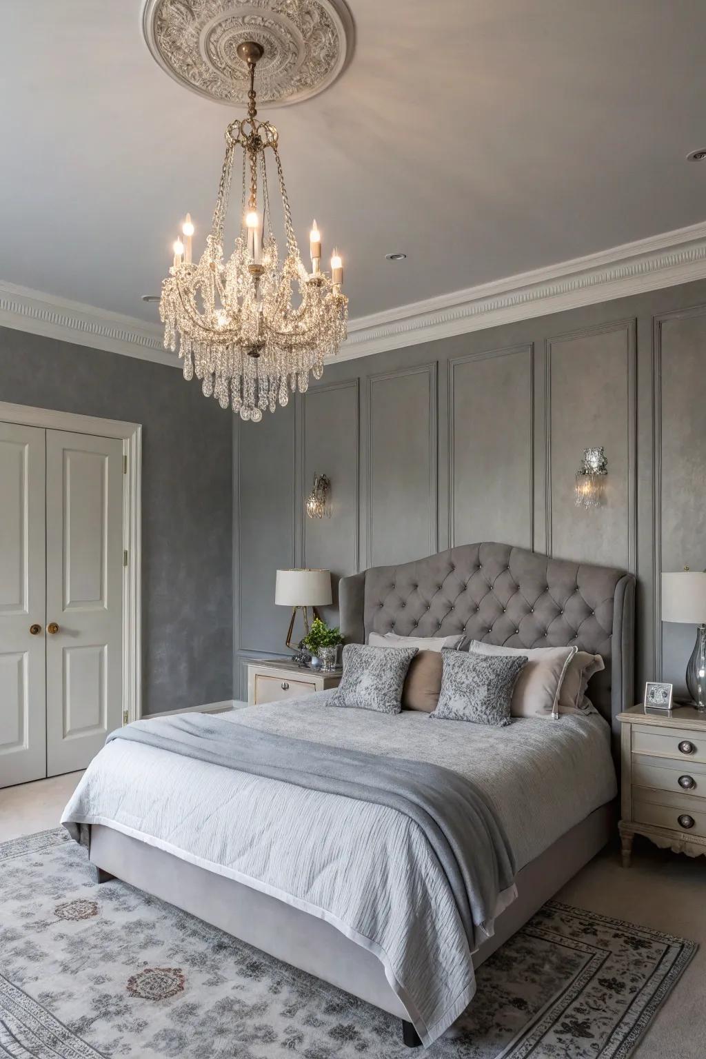 Statement lights lend opulence to the area.