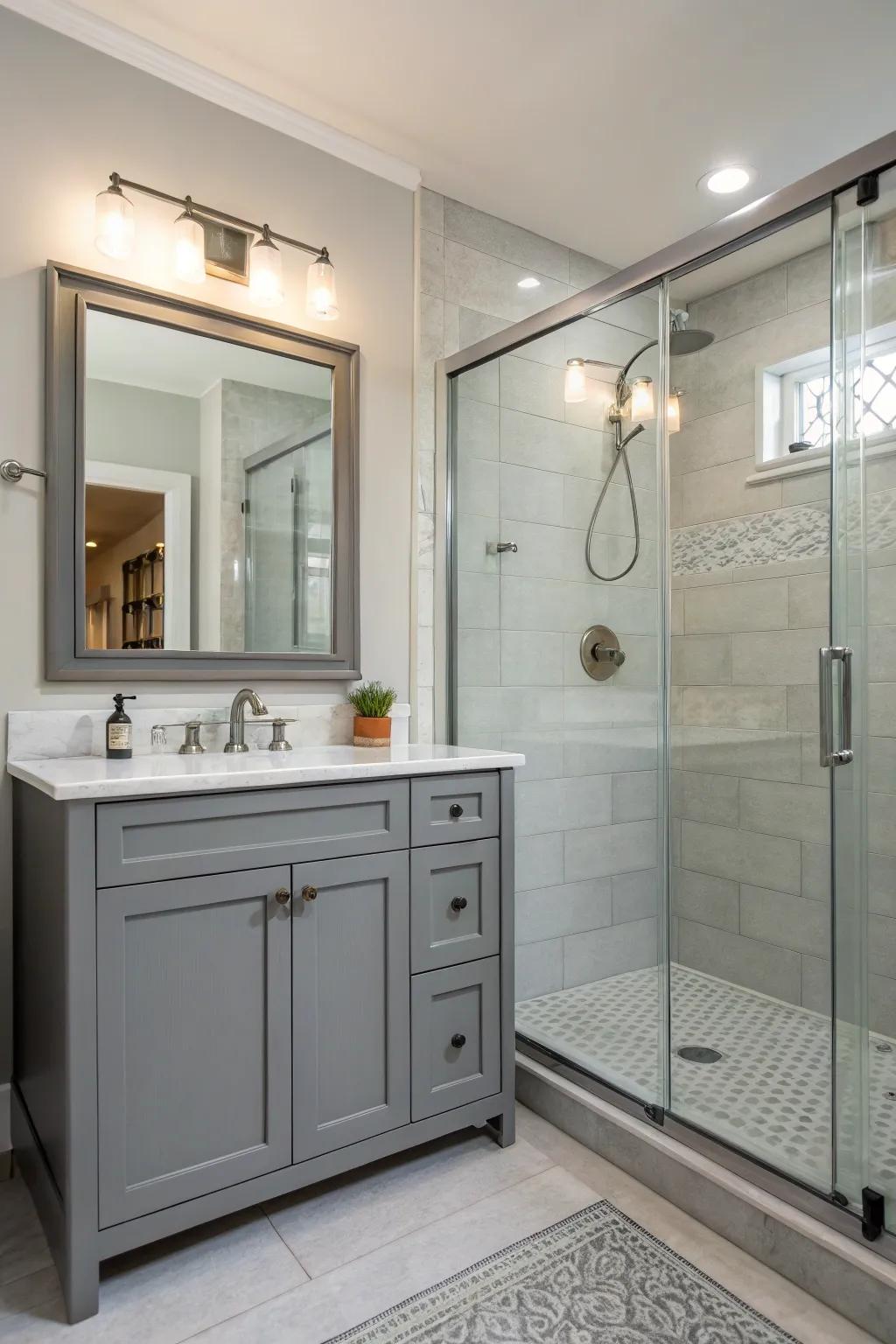 Smooth integration of console and shower for a clean, open style.