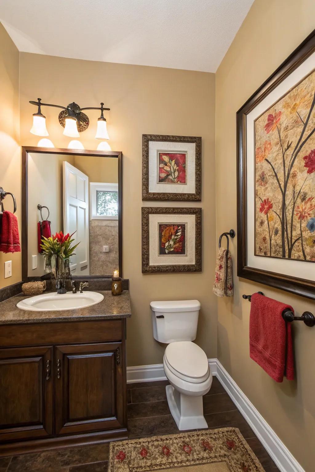 Add artwork to give your half bath a personal and sophisticated touch.
