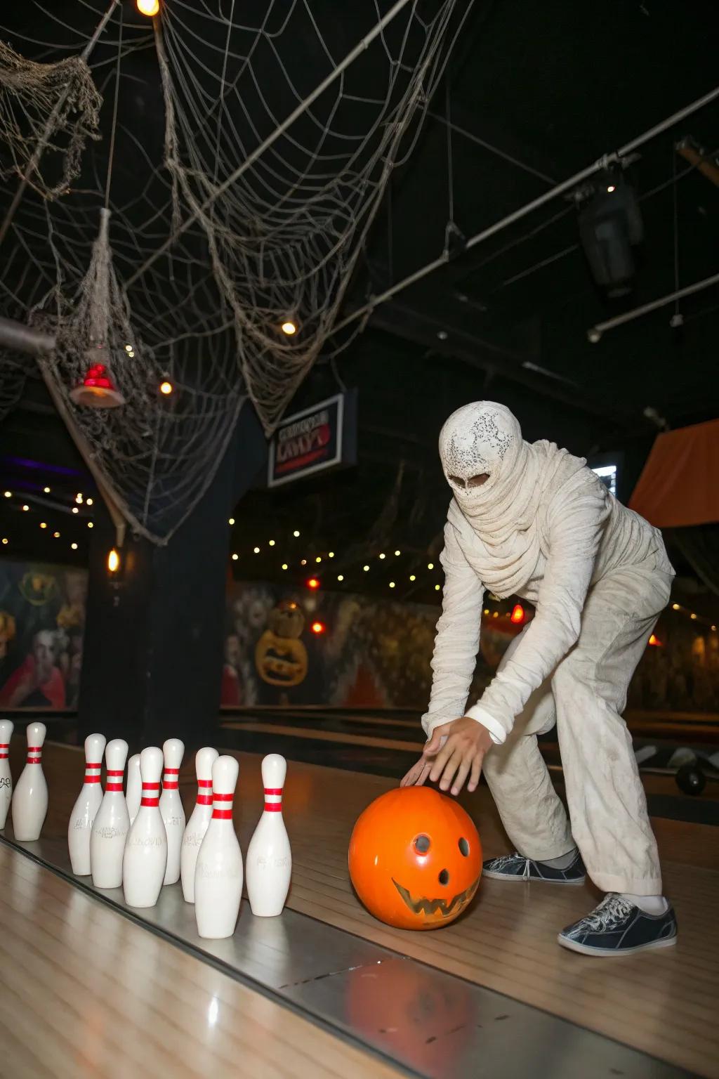 Aim for a strike with an exciting mummy bowling setup.