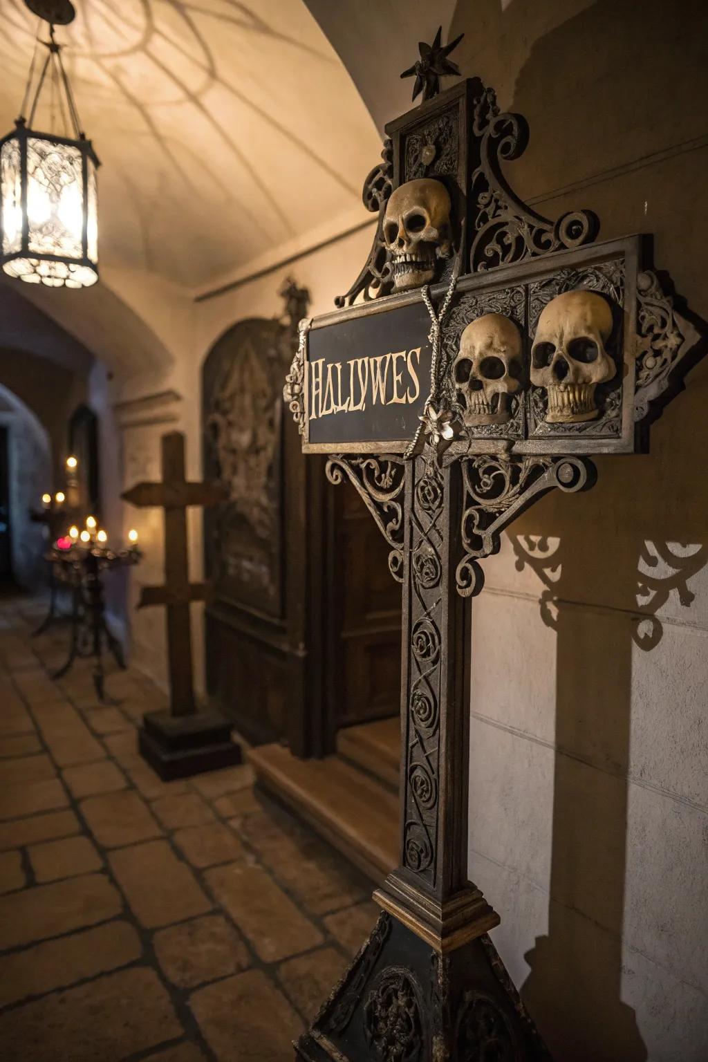 Gothic elegance displayed with a Halloween marker and skull designs.
