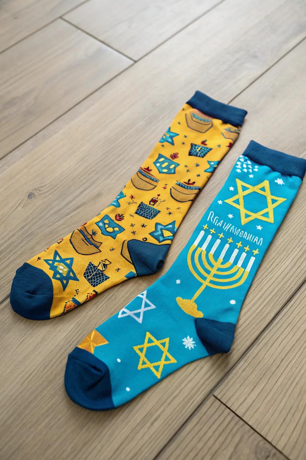 Playful and cozy custom printed socks for Hanukkah.