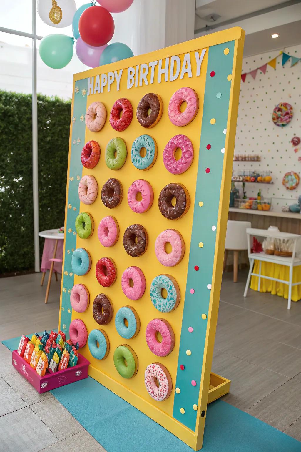 A playful donut-themed birthday board that's almost too good to eat.